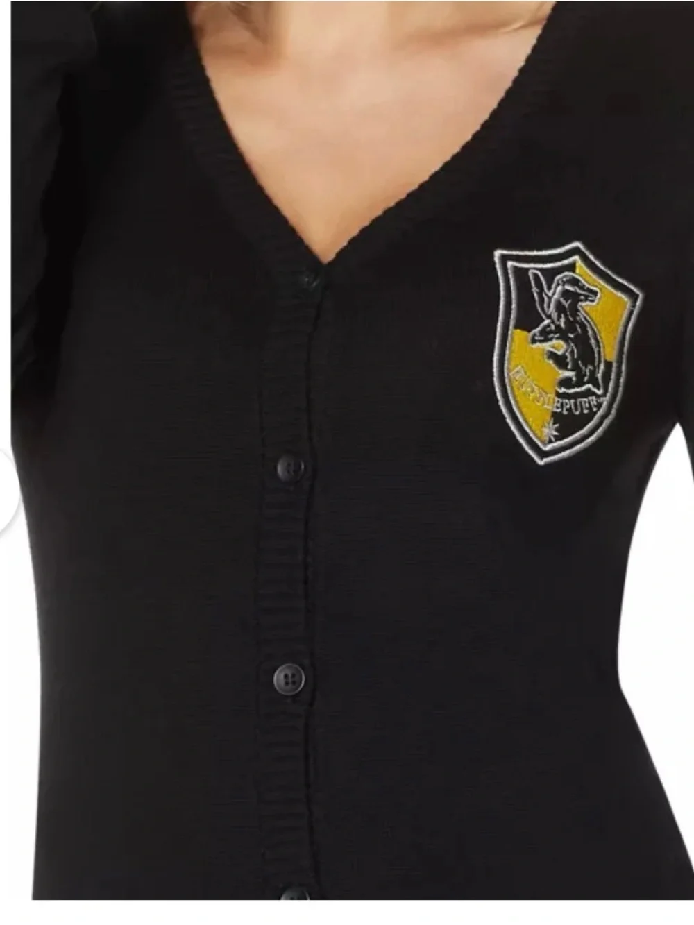 Hogwarts Hufflepuff House Cardigan Sweater Harry Potter Yellow Black Button Sz S